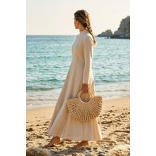 Marina Swimwear Yarım Ay Hasır Çanta - Bej CNT2601-1