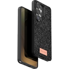 Onegif Samsung Galaxy S26 Ultra Veloura Kılıf – Simli Parlak Yüzey Premium Tasarım - Siyah
