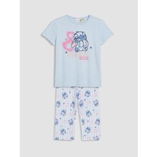 Lc Waikiki Yeni Sezon Stitch Baskılı Kız Çocuk Kaprili Pijama Takım