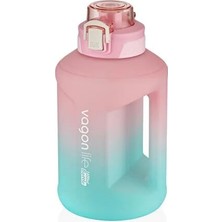Generic 1600ML Çift Renk Taşıma Askılı Kulplu Motivasyon Su Matarası Sticker Hediyeli (Pembe-Turkuaz)
