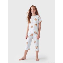 Lc Waikiki Yeni Sezon Ayı Baskılı Kız Çocuk Kaprili Pijama Takımı