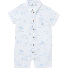 Mothercare Erkek Bebek Kısa Tulum Palmiye Baskılı Düğmeli Gömlek Yaka Kısa Kol Reçme