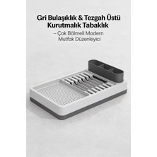 tp Buğz Gri Beyaz Mutfak Bulaşıklığı Tezgah Üstü Kurutmalık Tabaklık Organizer Standı