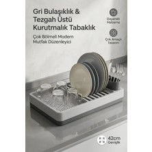 tp Buğz Modern Kurutmalık Tabaklık Gri Tezgah Üstü Bulaşıklık Bardaklık Standı Mutfak