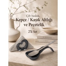 Okyanus Home Çift Baskı Kepçe Kaşık Altlığı ve Peçetelik Antrasit