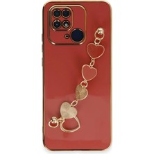 Newface Xiaomi Redmi 10C Elegant Charm Case (Kalpli Zincirli Kılıf) Elegant Silicone Cover - Kırmızı