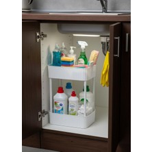  Okyanus Home Banyo-Mutfak Düzenleyici 2 Katlı Tekerleksiz Pratik Raf Beyaz