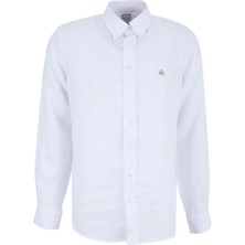 Brooks Brothers Beyaz Erkek Düğmeli Regular Fit Çizgili Gömlek BBSS26MSH029