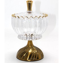 İlkyaz Fashion Metal Ayaklı Kristal Cam Şekerlik Gold Detaylı Sunumluk
