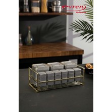 EVREN MUTFAK Sılver 9 Parça Kare Vakum Kapaklı Cam Baharatlık Seti ve Metal Stant, Baharat Takımı 9’lu Set