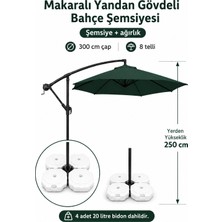 Düvenci Toptan Koyu Yeşil Makaralı Bahçe Şemsiyesi 300 cm Çap / 8 Telli + 4'lü 20 Lt Sabitleyici Bidon Dahildir