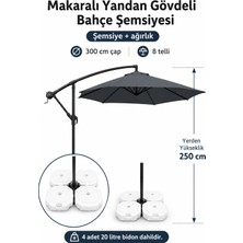 Düvenci Toptan Antrasit Makaralı Bahçe Şemsiyesi 300 cm Çap / 8 Telli + 4'lü 20 Lt Sabitleyici Bidon Dahildir