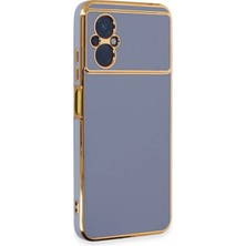 Newface Xiaomi Poco M5 Kılıf Aurex Kapak – Gold Detaylı Parlak Yüzey Premium Tasarım - Mavi