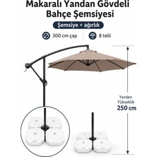 Düvenci Toptan Koyu Krem Makaralı Bahçe Şemsiyesi 300 cm Çap / 8 Telli + 4'lü 20 Lt Sabitleyici Bidon Dahildir
