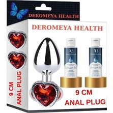 Aşkın Deposu DEROMEYA HEALTH -MÜKEMMEL ÇELİK 9 CM KALPLİ ELMAS TAŞLI SÜPER KAYDIRICI JEL+ ANAL PLUG 9 CM +SÜPER SET 2* 50 ML JEL AVANTAJLI PAKET