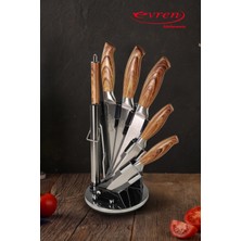 EVREN MUTFAK 7 Parça Premium Paslanmaz Çelik Şef Bıçağı Seti Standlı (Satır,şef,ekmek,soyma Bıçak,bileyici)