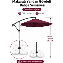 Düvenci Toptan Bordo Makaralı Bahçe Şemsiyesi 300 cm Çap / 8 Telli + 4'lü 20 Lt Sabitleyici Bidon Dahildir