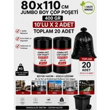 New City 80X110 cm 90 Litre Jumbo Boy Çöp Torbası 20 Adet Siyah Dayanıklı Endüstriyel Çöp Poşeti 10'lu 2 Rulo