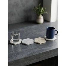 Kaelite 4'lü Set Altıgen Mermer Bardak Altlığı 11 x 10 cm - Dekoratif Doğal Taş Sunum Altlığı