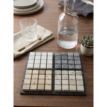 Kaelite 4'lü Set Mozaik Mermer Bardak Altlığı 10 x 10 cm - Doğal Taş Tasarım Sunum Altlığı