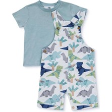 Mothercare Erkek Bebek Şort Salopet-Tshirt Dinozor Baskılı Bisiklet Yaka Kısa Kol Reçme