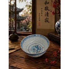 Hureggo Vintage Jingdezhen Pirinç Taneli Çin Porselen Kase (12 Cm)