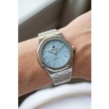 Beverly Hills Polo Club Gümüş Geometrik Kasa Erkek Kol Saati | 39 mm Çelik Kasa, Açık Mavi Kadran