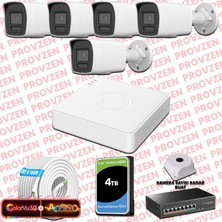 Provzen Hikvision 5 Kameralı 6mp Ip Colorvu 3.0 Güvenlik Sistemi Aı Insan Araç Algılama Çift Yönlü Ses ve Işıklı Alarm