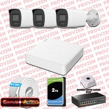 Provzen Hikvision 3 Kameralı 6mp Ip Colorvu 3.0 Güvenlik Sistemi Aı Insan Araç Algılama Çift Yönlü Ses ve Işıklı Alarm