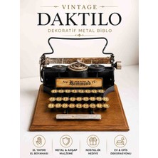Kolay Ev Dekoratif Metal Daktilo Biblo Vintage Eskitme Ahşap Tabanlı El Yapımı Retro Masa ve Ofis Dekoru 24X21X14 cm