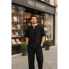Sile Atelier Erkek Siyah Pamuklu Kısa Kol Gömlek Yazlık Günlük