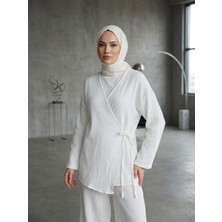 Foremia Yan Bağlamalı Müslin Takım-Ekru -