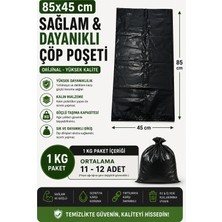 85X45 cm Orijinal Kalın Siyah Çöp Poşeti | Ağır Hizmet Tipi | 1 kg Dökme Paket | Ortalama 11-12 Adet