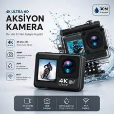 Tarçın 4K Ultra Hd Wifi Aksiyon Kamera 20MP Çift Ekranlı | 170° Geniş Açı | Su Geçirmez Kılıf | Uzaktan Kumandalı Spor Kamera Seti