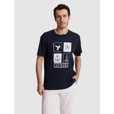 Cacharel Erkek Lacivert Regular Fit Baskılı Pamuk Karışımlı Bisiklet Yaka T-Shirt 50320529-VR033