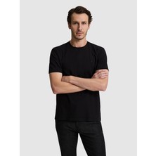 Cacharel Erkek Siyah Regular Fit Pamuk Karışımlı Bisiklet Yaka T-Shirt 50324374-VR046