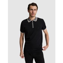 Cacharel Erkek Siyah Slim Fit Fermuarlı Polo Yaka Triko T-Shirt 50326034-VR046