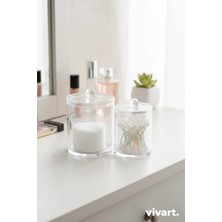 Vivart Ikiz Şeffaf Kapaklı Banyo Düzenleyici Organizer, Makyaj Pamuğu ve Pamuk Çubuğu Saklama Kutusu