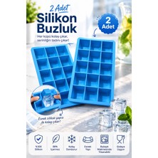 Evolis Kitchen 2 Adet 15 Bölmeli Büyük Boy Silikon Buz Kalıbı-Kare Buzluk Kokteyl Sunum Buz Kalıbı Et Suyu Saklama