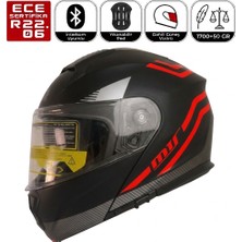 MTS M966 V2 WX20 Kırmızı Motosiklet Kaskı Güneş Vizörlü Çene Açılır Motorcu Kask
