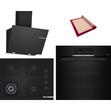 Bosch Black 3 Lü Ankastre Set 624 ( HBJ559EB6T - POH7C6P31O - DWK66PJ60T ) - 3D Fry Tepsili - 67CM Wok Ocak - Pişirme Matı ile