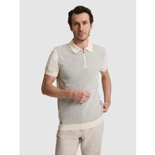 Cacharel Erkek Açık Gri Slim Fit %100 Pamuk Fermuarlı Polo Yaka Triko T-Shirt 50320671-VR001