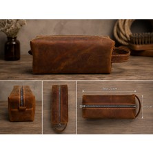 Hakiki Crazy Deri Erkek Bakım Çantası Dopp Kit Tıraş ve Seyahat Çantası Camel