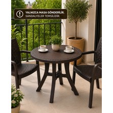 Yognetic Rattan Desenli, Dayanıklı Yuvarlak Bahçe & Balkon Masası – 80 CM