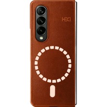 HDD Samsung Galaxy Z Fold 3 Kılıf Nexfold Kapak – Magsafe, Deri & Fold Uyumlu - Kahverengi
