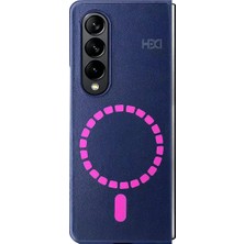 HDD Samsung Galaxy Z Fold 3 Kılıf Nexfold Kapak – Magsafe, Deri & Fold Uyumlu - Lacivert