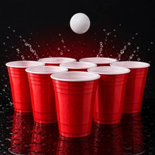 Amerikan Parti Beer Pong Oyunu Kırmızı Beyaz Bardak Büyük Boy 18 Oz 532 ml Plastik Bardak 8 Adet