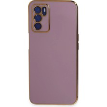 Newface Oppo A16 Kılıf Aurex Kapak – Gold Detaylı Parlak Yüzey Premium Tasarım - Mor