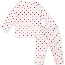 For My Baby Kız Bebek Sweatshirt-Alt Kalp Baskılı Bisiklet Yaka Uzun Kol Ribanalı