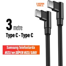 Exenar 3 Metre Type-C Şarj Kablosu Hızlı Şarj Samsung Telefon Tablet Uyumlu Type C To Type C Uzun